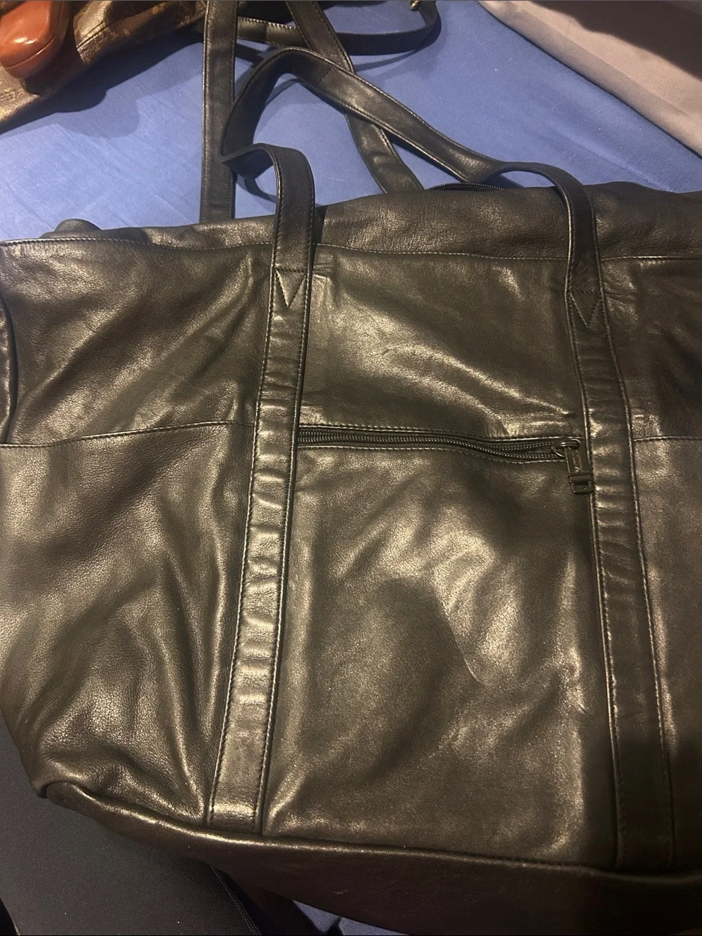 Men's Black Leather Tote Bag - Sleek Carryall Tumi